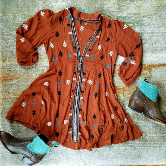 Free People Dresses & Skirts - Free People Embroidered Swing Trapeze, Sz M